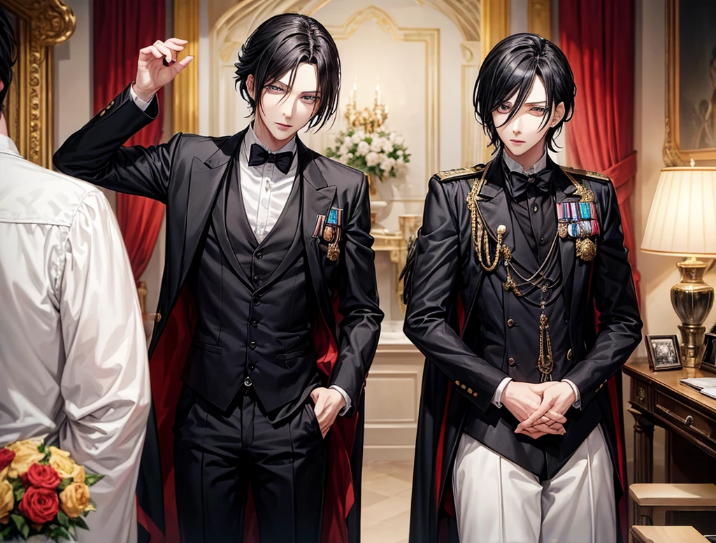 (halz madhause, he looks like Sebastian Michaelis from black butler) make a ceremony for the character for ranking up into brigadier general