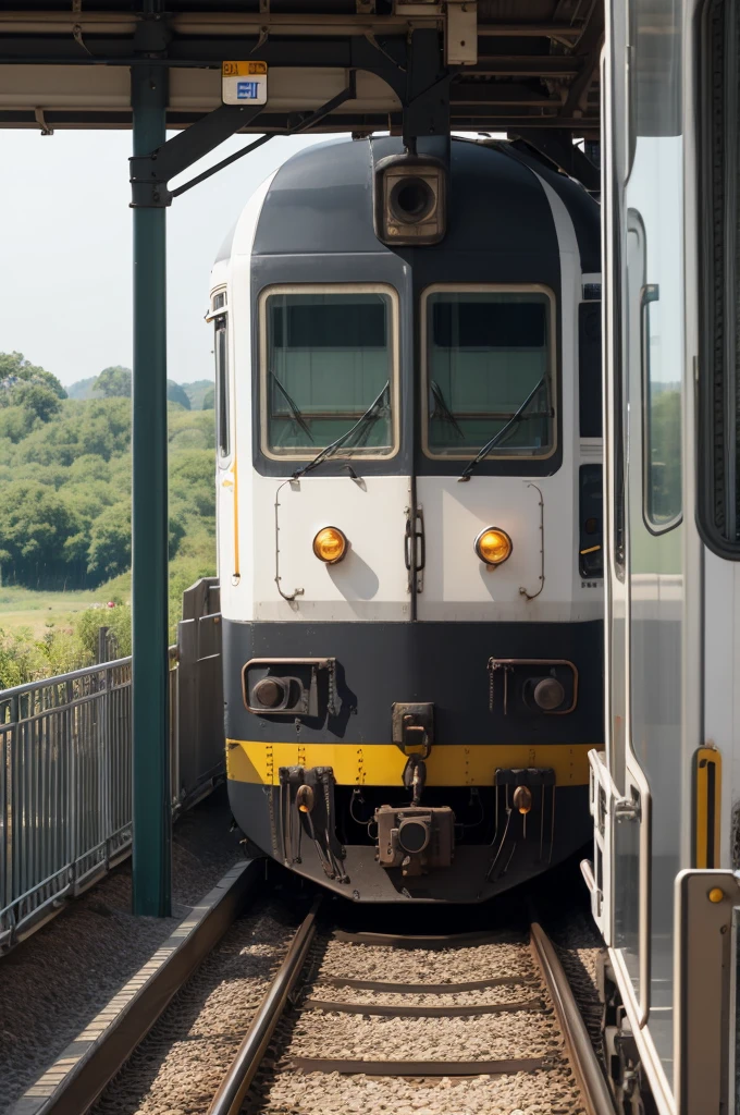 Train traveling seen from outside and from afar