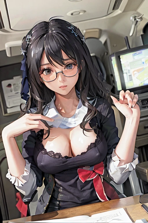 Highest quality、masterpiece、High sensitivity、High resolution、Detailed Description、Slender women、Glasses、Having your breasts touched、