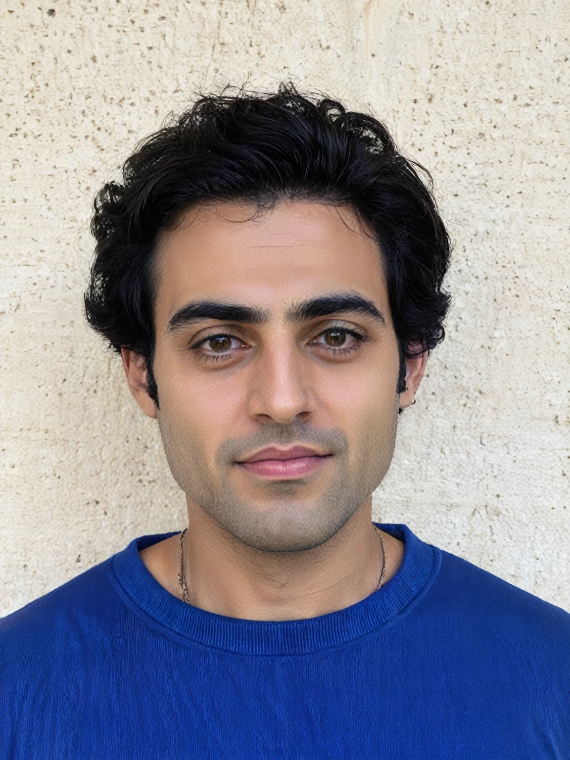 arafed man with a blue shirt and a necklace on his neck, headshot profile picture, reza afshar, nekro petros afshar, sayem reza, farid ghanbari, headshot photo, professional profile picture, riyahd cassiem, vastayan, headshot portrait, taken in the early 2020s, halfbody headshot