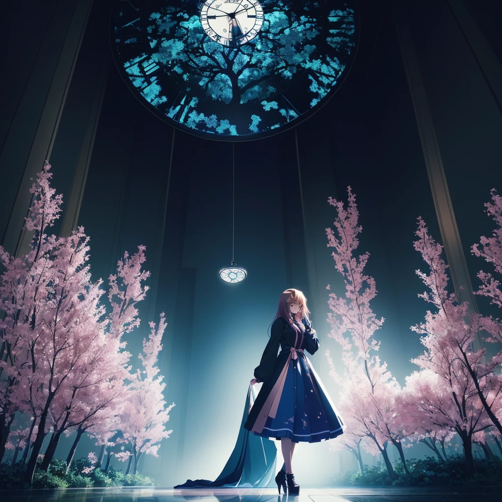 a woman standing in a room with a clock and trees, 4K anime art wallpaper, 4k anime art wallpaper, 8K anime art wallpaper, melhor anime wallpaper 4k konachan, cute anime dinner, anime background art, anime wallpaper 4k, anime wallpaper 4k, dreamy psychedelic anime, anime cute peace dinner, anime wallpaper 4k