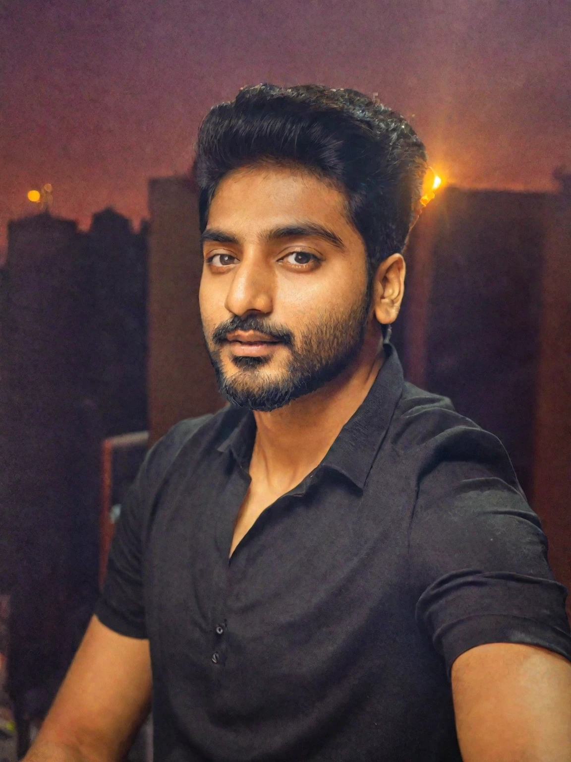 there is a man in an black shirt posing for a picture, with accurate face, portait photo profile picture, wearing an black t shirt, profile pic, ayan nag, jayison devadas, vinayak, very very low quality picture, 8k selfie photograph, with lovely look, without beard,  profile picture, uploaded, vastayan, portrait mode photo background night 