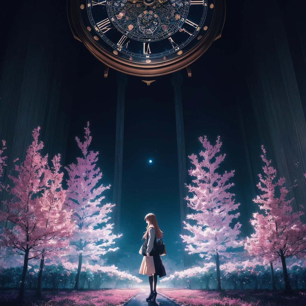 a woman standing in a room with a clock and trees, 4K anime art wallpaper, 4k anime art wallpaper, 8K anime art wallpaper, melhor anime wallpaper 4k konachan, cute anime dinner, anime background art, anime wallpaper 4k, anime wallpaper 4k, dreamy psychedelic anime, anime cute peace dinner, anime wallpaper 4k