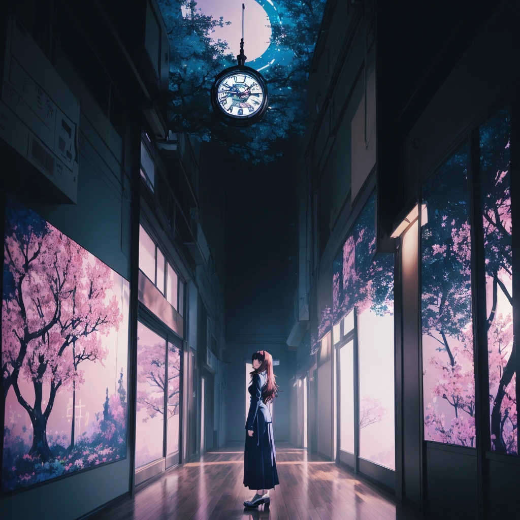 a woman standing in a room with a clock and trees, 4K anime art wallpaper, 4k anime art wallpaper, 8K anime art wallpaper, melhor anime wallpaper 4k konachan, cute anime dinner, anime background art, anime wallpaper 4k, anime wallpaper 4k, dreamy psychedelic anime, anime cute peace dinner, anime wallpaper 4k