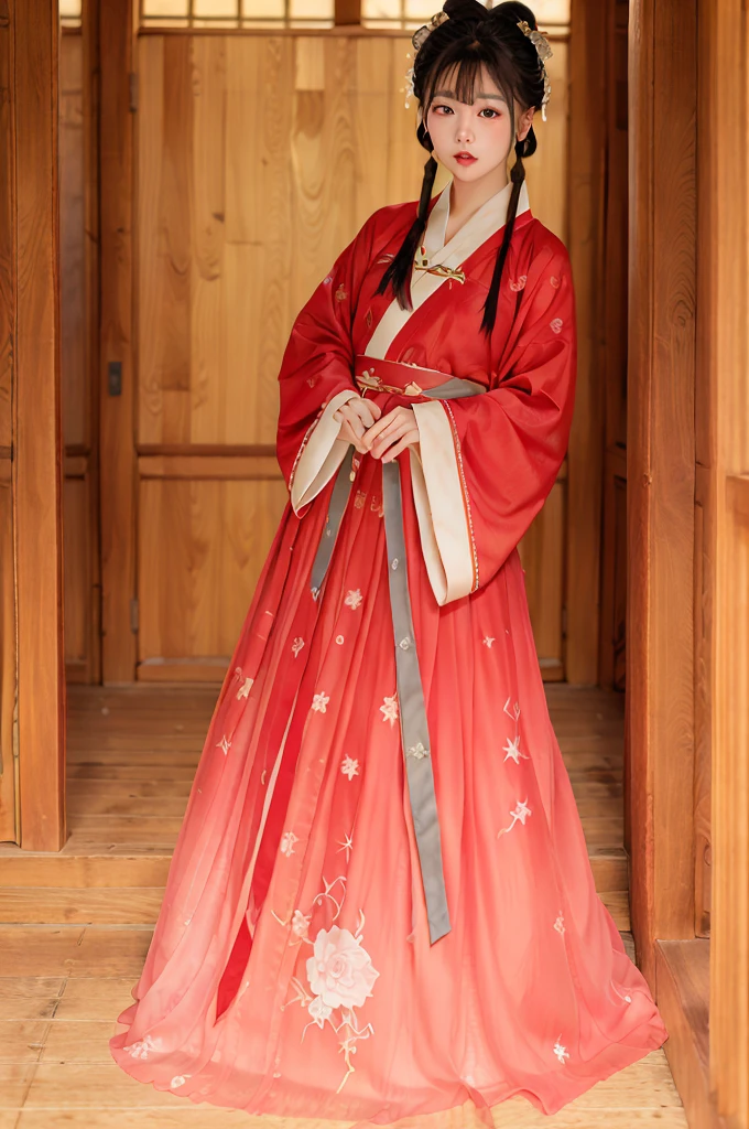 (8k, best quality, masterpiece:1.2), (realistic, photo-realistic:1.2)1girl,perfect face, perfect eyes,pureerosface_v1, red hanfu,tang style,(full body:1.2),