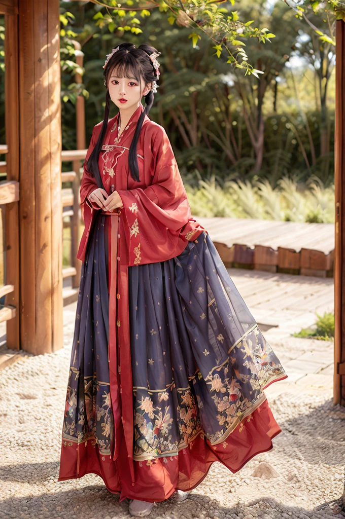 (8k, best quality, masterpiece:1.2), (realistic, photo-realistic:1.2)1girl,perfect face, perfect eyes,pureerosface_v1, red hanfu,tang style,(full body:1.2),