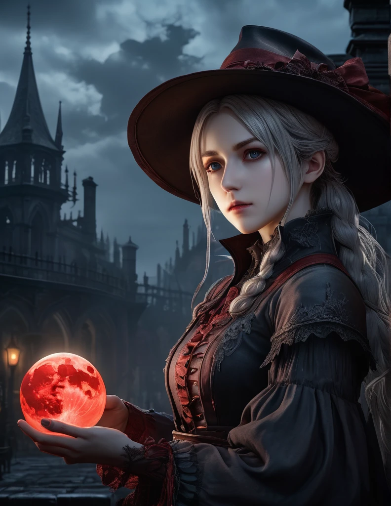 quality(8k wallpaper of extremely detailed CG unit, masterpiece, hight resolution, top-quality, top-quality real texture skin,hyper realisitic, digitial painting,increase the resolution,RAW photos,best qualtiy,highly detailed,the wallpaper),BREAK,8K, Girl, Dvd 80 bloodborne darkfantasy, anime art, horror scene, blood moon, ghosts,