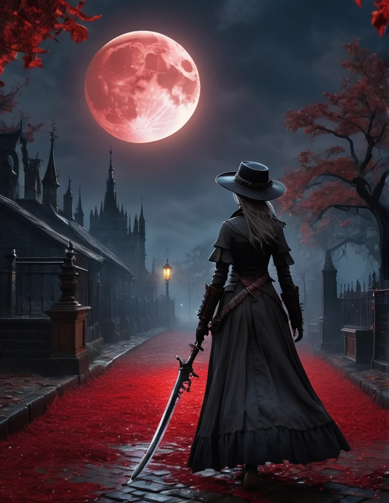 quality(8k wallpaper of extremely detailed CG unit, masterpiece, hight resolution, top-quality, top-quality real texture skin,hyper realisitic, digitial painting,increase the resolution,RAW photos,best qualtiy,highly detailed,the wallpaper),BREAK,8K, Girl, Dvd 80 bloodborne darkfantasy, anime art, horror scene, blood moon, ghosts,