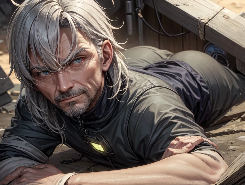 The scavenger leader, a grayish man with a cynical smirk