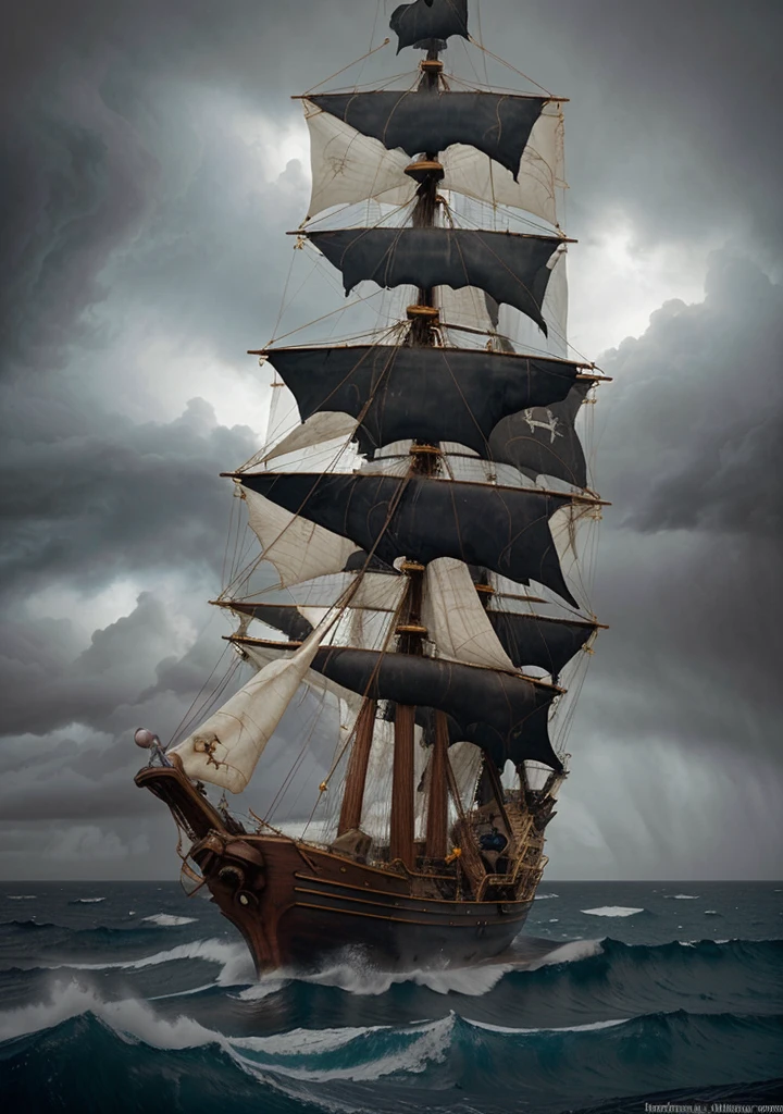 Pirate ship in stormy sea, Aivazovsky