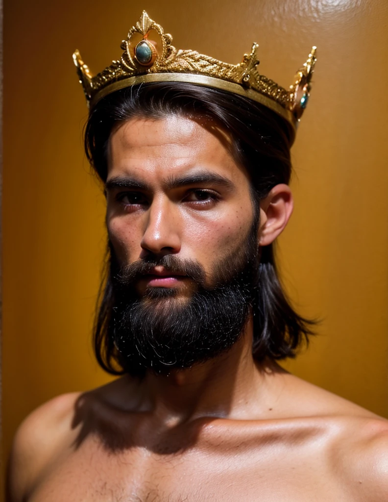 a close up of a painting of a man with a crown on his head, ancient roman painting, inspired by Pietro Testa, ancient rome man, young greek man, neoclassical portrait, portrait of achilles, portrait of hades, fayum portrait, painting of a man, portrait of a male warrior, inspired by Nicomachus of Thebes