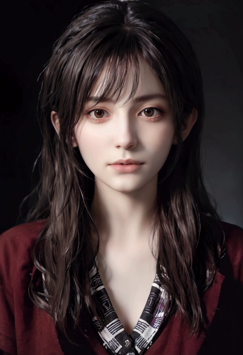 (front focus), (in the dark:1.6), Hyperrealist portrait of female by david hockney and alphonse mucha, fantasy art, photo realistic, dynamic lighting, artstation, poster, volumetric lighting, very detailed faces, 4 k, award winning, 1girl, in the dark, deep shadow, low key, cowboy shot, (official clothing:1.4), long hair, white hair