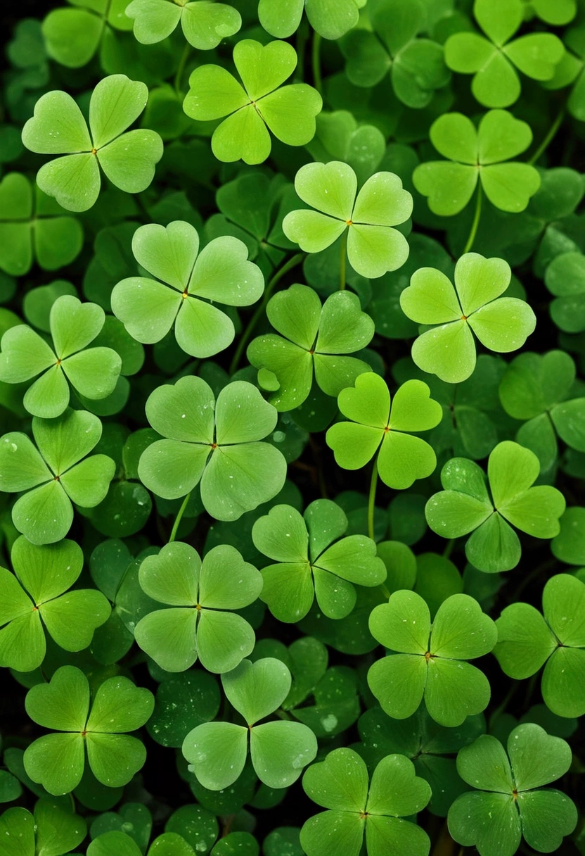 Light green clovers of different sizes