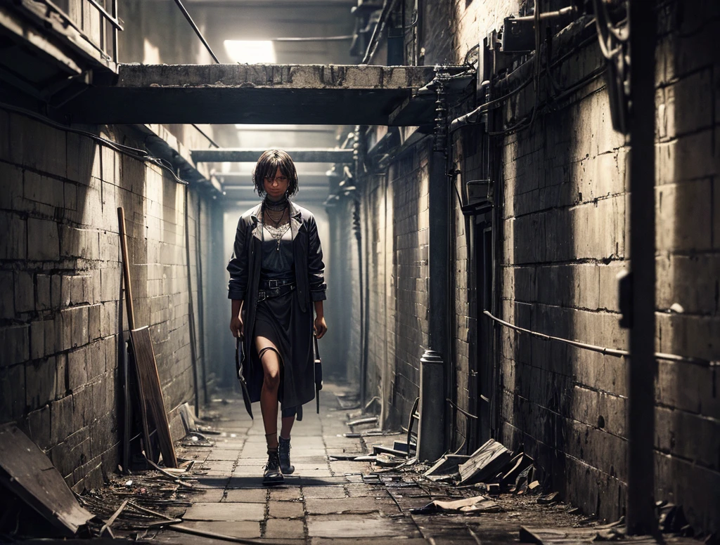 In the underground prison (scene)
(The background should be gloomy, dark, and the slaves all females are dirty, like from the steets with sad eyes and torned clothing)