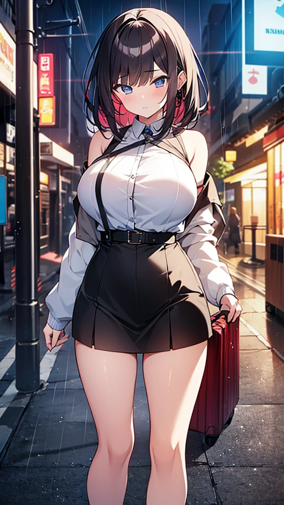 anime character in uniform posing on a city street corner, thicc, oppai cyberpunk, (nsfw) seductive anime girl, small curvy milf, female protagonist 👀 :8, top rated on pixiv, oppai, ami mizuno fanart, best anime 4k konachan wallpaper, at pixiv, popular on pixiv