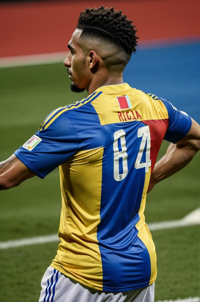 ((Best Quality)), ((Masterpiece)), (detailed), 1 man with his back to him wearing the Colombia national team shirt With the last name Riascos