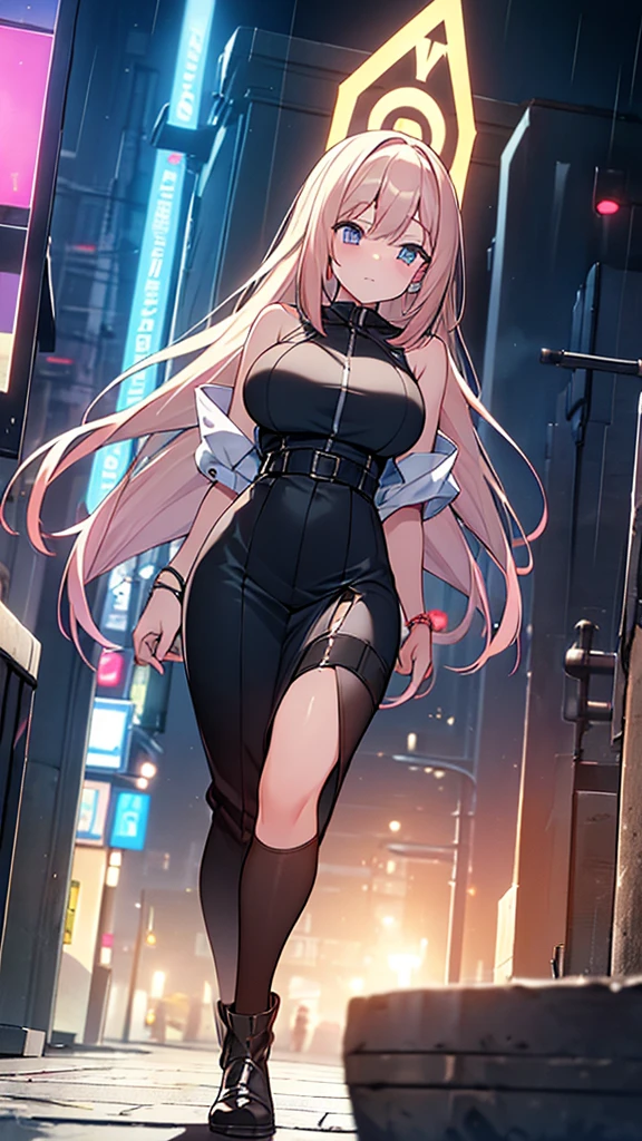 One girl, 18-year-old, Mix 4, (32k, RAW Photos, Highest quality, masterpiece:1.2), (Anime-like, photoAnime-like:1.37), cute, night, rain, Humidity, Professional Lighting, Photon Mapping, Radio City, Physically Based Rendering, Super Resolution, (Big Breasts:1.2), {{A weaponized organism escapes from a laboratory and preys on girls in the city, taking on a human form.}}, The bones of a girl he had preyed on were lying at his feet., NSFW