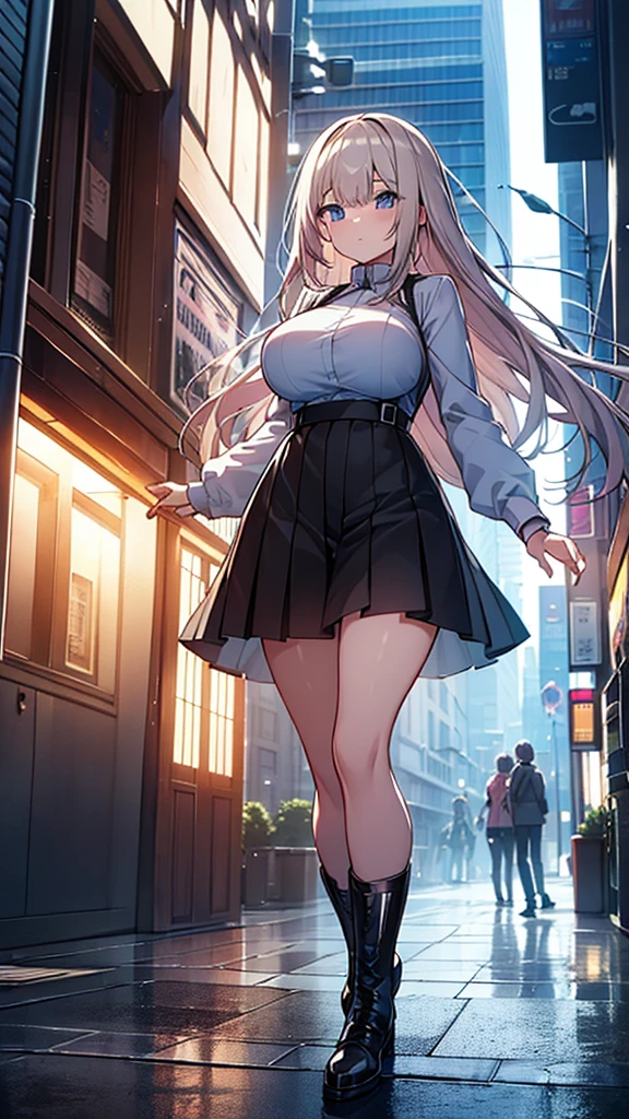 One girl, 18-year-old, Mix 4, (32k, RAW Photos, Highest quality, masterpiece:1.2), (Anime-like, photoAnime-like:1.37), cute, night, rain, Humidity, Professional Lighting, Photon Mapping, Radio City, Physically Based Rendering, Super Resolution, (Big Breasts:1.2), {{A weaponized organism escapes from a laboratory and preys on girls in the city, taking on a human form.}}, The bones of a girl he had preyed on were lying at his feet., NSFW