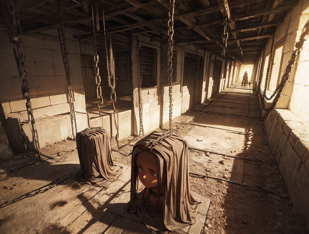 Underground
Where the female slaves are kept... They are tied in ropes and chains on their neck.. there are 5 of them
(The background should be gloomy, dark, and the slaves all females are dirty, like from the steets with sad eyes and torned clothing)