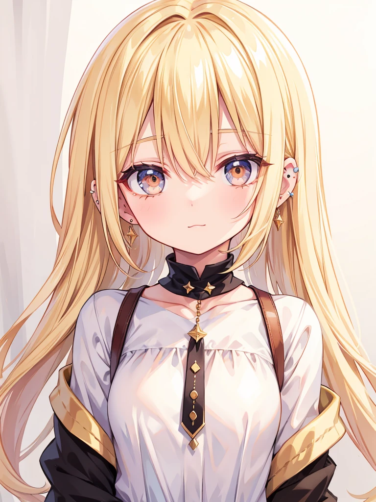 Blonde, long, white eyes, piercings, cute