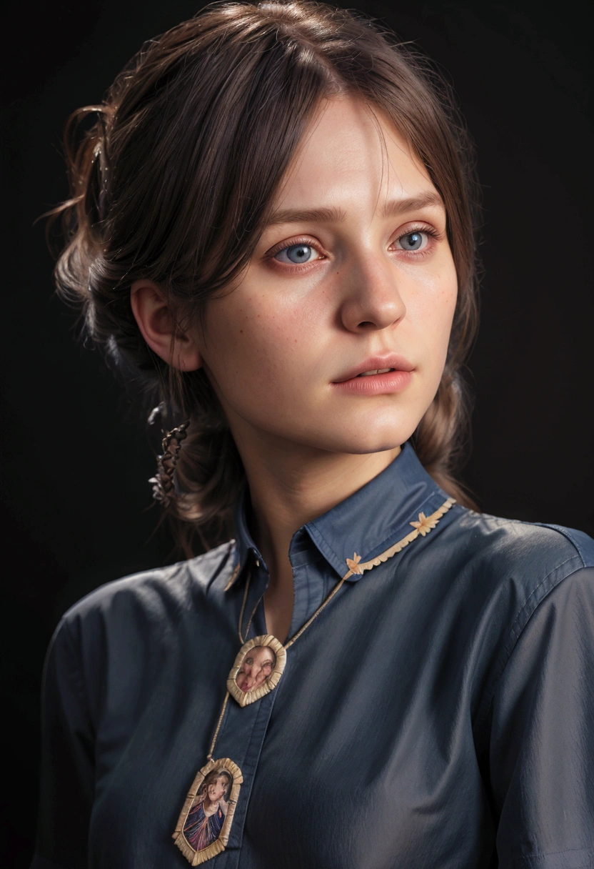 Hyperrealist portrait of female by david hockney and alphonse mucha,fantasy art, photo realistic, dynamic lighting, artstation, poster, volumetric lighting, very detailed faces, 4 k, award winning,, 1girl, in the dark, deep shadow, low key,cowboy shot,(official clothing:1.4) ,long hair,white hair,