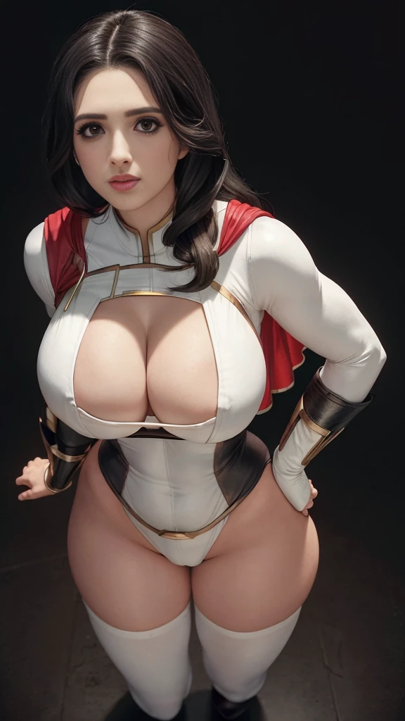 (((Power Girl))), de DC Comics,((Laura Marano)) with white leotard and red cape, sexy, (long black hair:1.5)
big breastgs,big and shapely thighs,He wears his clothes tight, the background you can see a bulldog
,8k, hyper realistic, everything looks like unreal engine rendering ((Full body view)) perfect body, hot pose, Like unreal engine rendering style, esthetic,
Sorprendentemente hermoso momento sincero, full body vintage aesthetic,
cuerpo completo,35mm film feel, 16k, lumen –ar 9:16 –v 5.1 –q 2 –c 6 –style raw