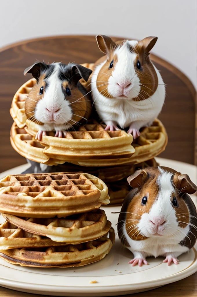 Waffles with brown and white guinea pigs