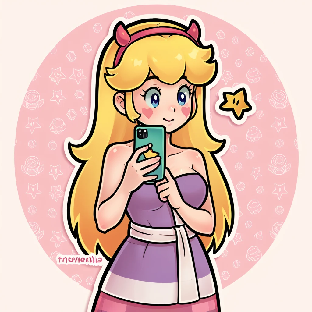 score_9_presence, score_8_up, Star Butterfly, wrapped in towel, medium breasts, holding phone