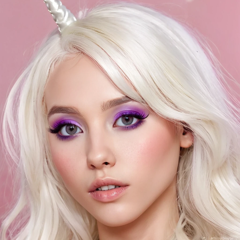 Unicorn Anthropomorphic Female High detail White hair Purple pupils