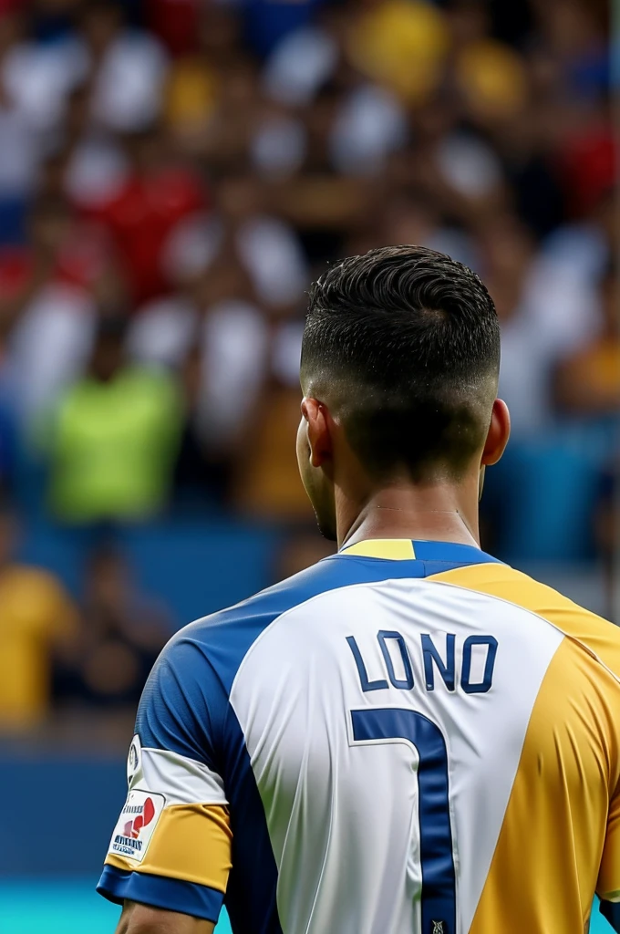 Man from back with the name of the Colombian team with the name Luis with the number 3