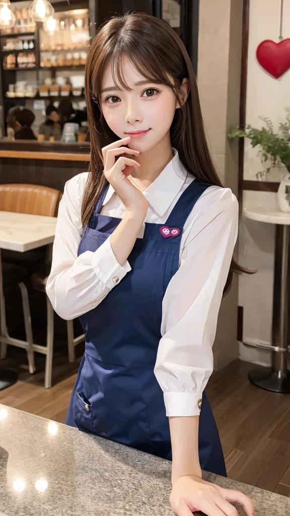 Seniors working at a cafe woman Cafe uniform looking at the camera heart crystal