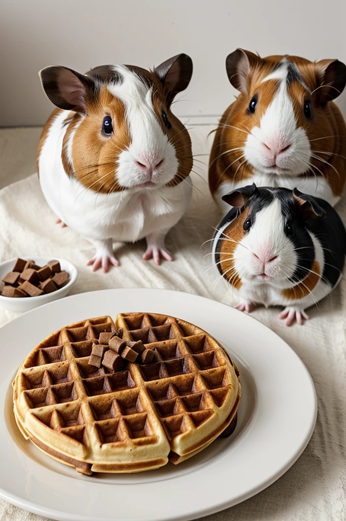 Waffles with brown and white guinea pigs