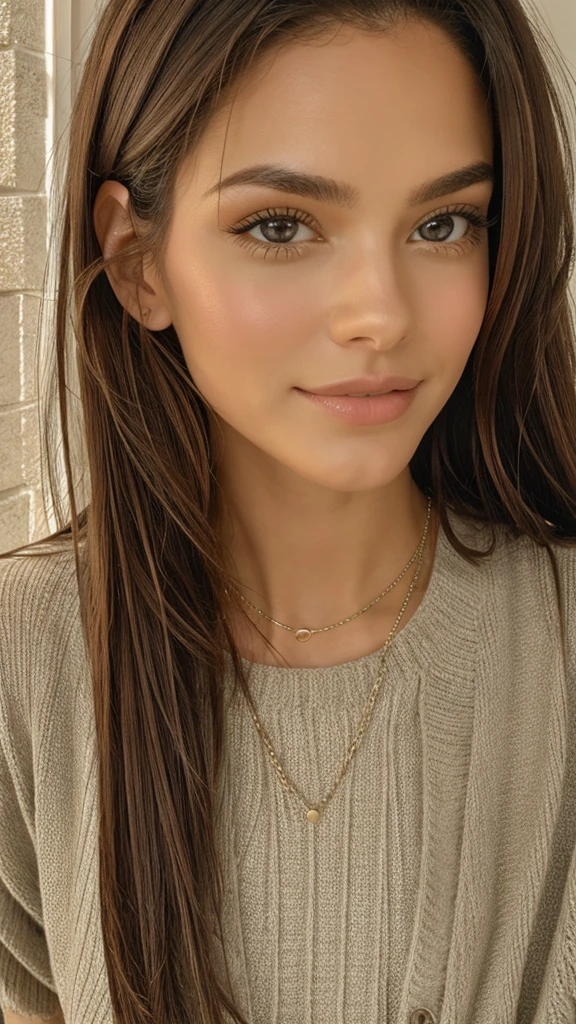 Highest quality、Precise beauty、Beautiful long hair woman、The most beautiful woman in the world、Beautiful and sharp face、21 years old、Smooth super short hair that looks blonde、Highly detailed face、Cute smiling girl、Happy expression、Beautiful and detailed、eyeliner、Small face、Ample breasts、T-Shirts、necklace、Semi-backlit、High resolution、8k wallpaper、Hair brushing gesture, very detailed、masterpiece、Very bright photo、One woman