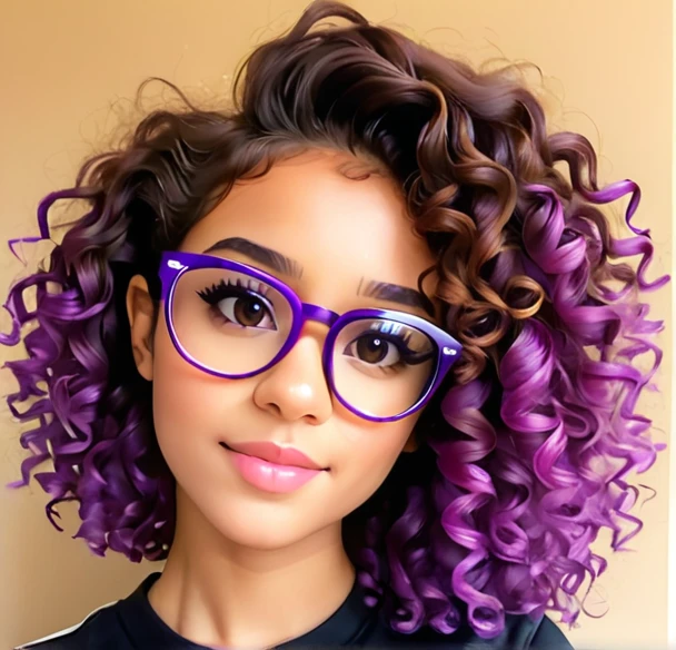 A 19 year old Brazilian,brunette with curly hair and purple prescription glasses