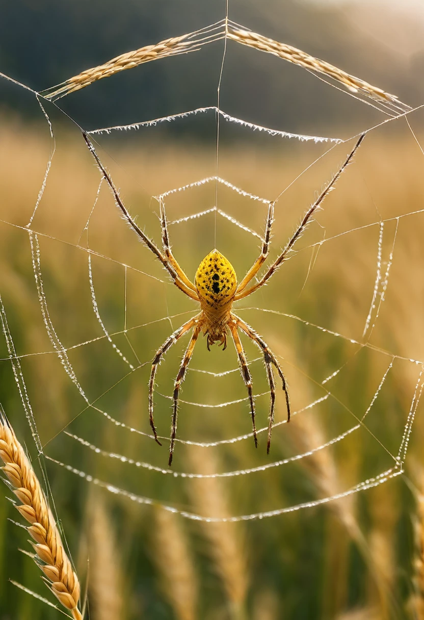 golden spider, with its perfect and symmetrical web, with golden wheat