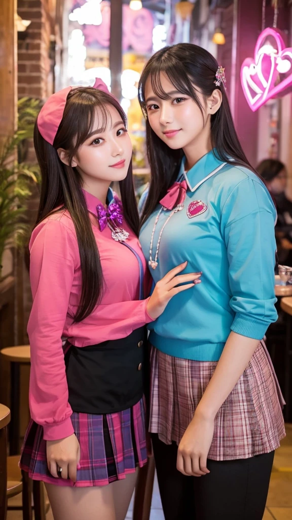 Seniors working at a cafe　Goddess of Love　Cafe uniform　looking at the camera　A background in colors that evoke romance　Hold the heart crystal in both palms under your face