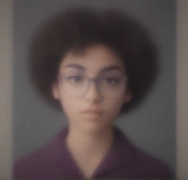 A 19 year old Brazilian,brunette with curly afro hair and purple prescription glasses