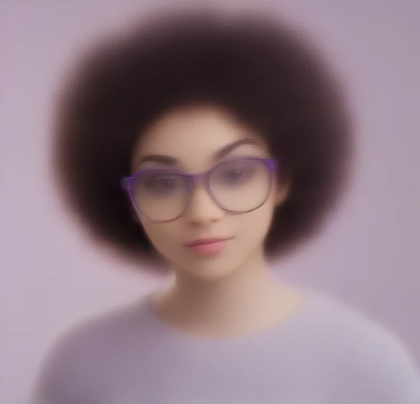 A 19 year old Brazilian,brunette with curly afro hair and purple prescription glasses