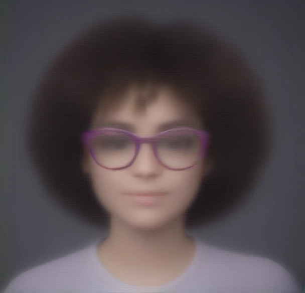A 19 year old Brazilian,brunette with curly afro hair and purple prescription glasses