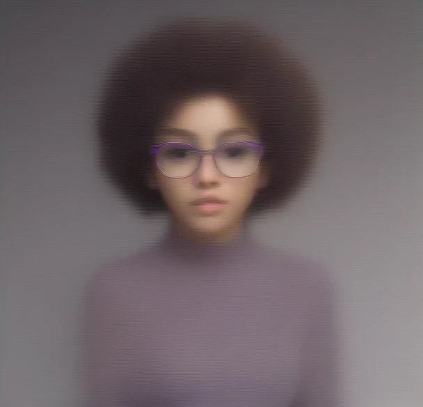 A 19 year old Brazilian,brunette with curly afro hair and purple prescription glasses