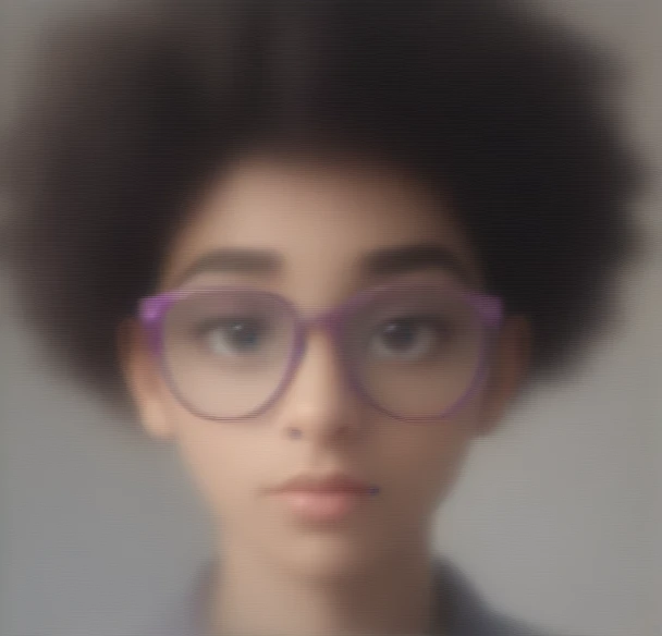 A 19 year old Brazilian,brunette with curly afro hair and purple prescription glasses