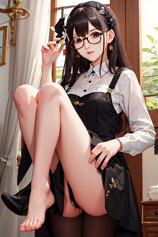 Highest quality、masterpiece、High sensitivity、High resolution、Detailed Description、Slender women、Glasses、Stepped on with your feet、