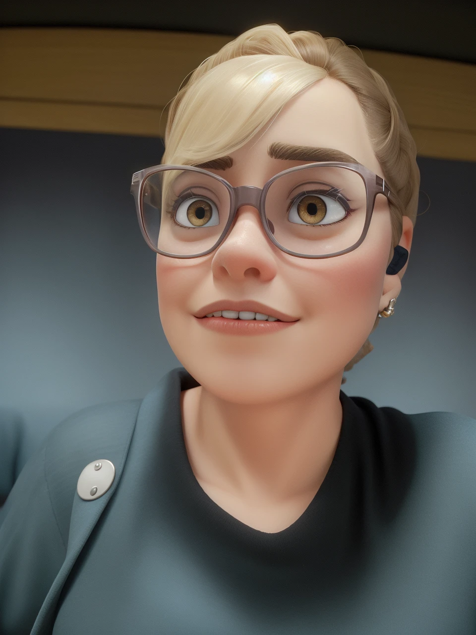 Woman, wear glasses, eyes browns, curly blonde, short-hair, psychologist, clinic ,