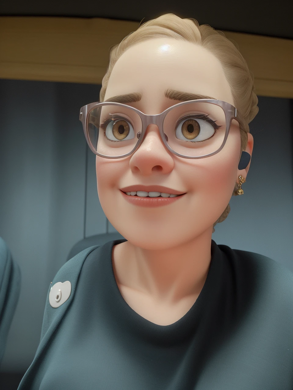 Woman, wear glasses, eyes browns, curly blonde, short-hair, psychologist, clinic ,