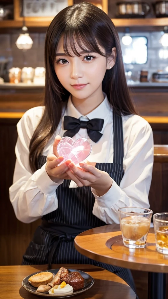 love affair　Part-time girl working at a cafe　1 person　Heart crystal in the middle　looking at the camera