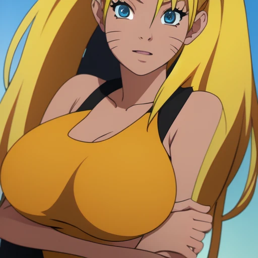 Naruko Uzumaki crossed her arms under her breasts