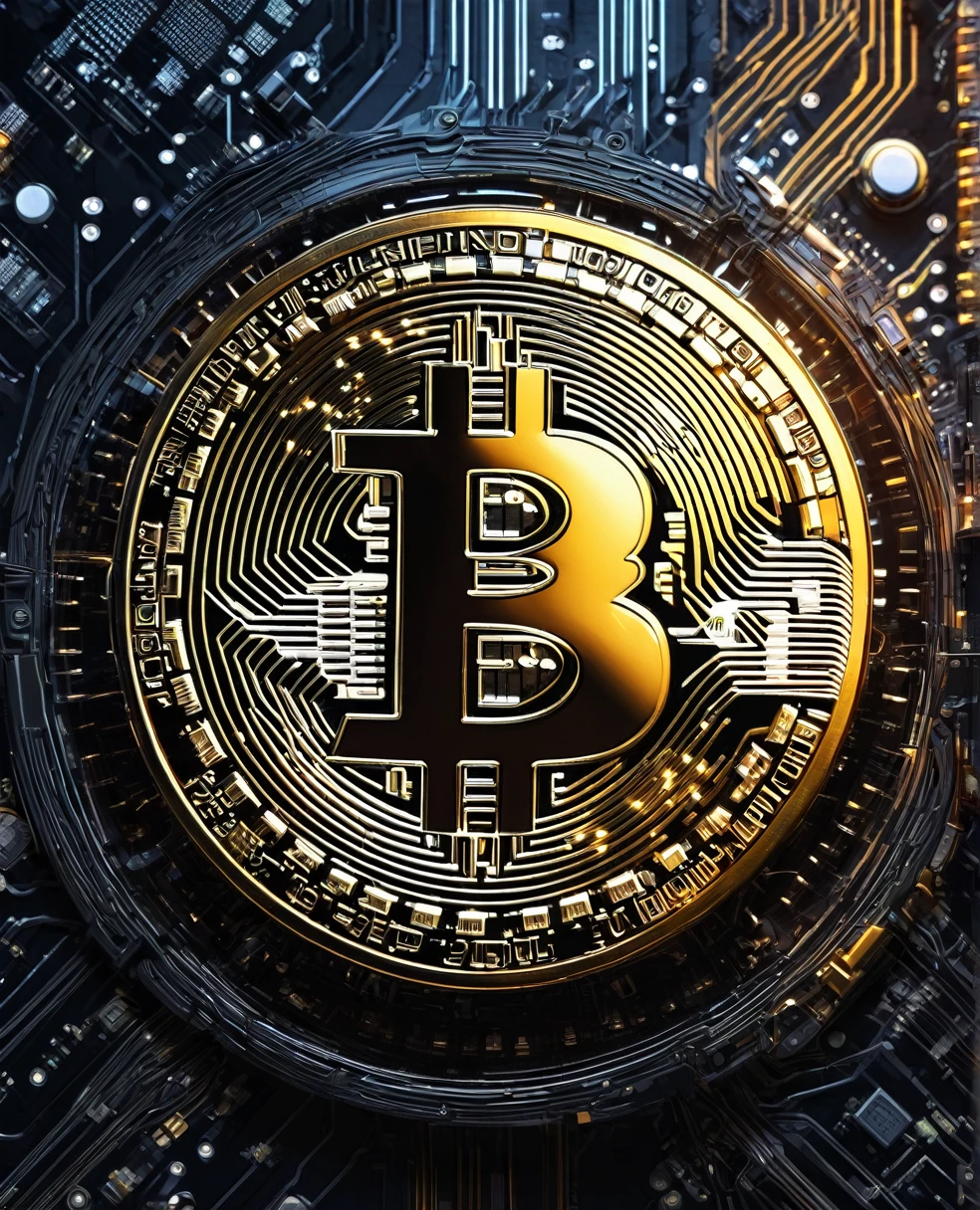 Bitcoin, the Bitcoin symbol in a technological and electronic scenario, cyberpunk and futuristic, Science fiction, hightech, photo realist, best qualityer