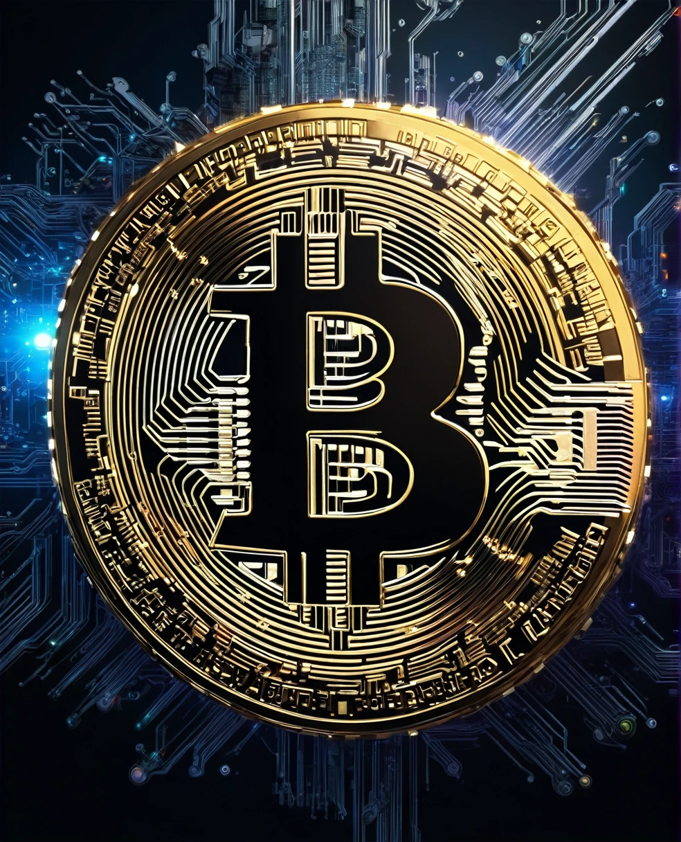 Bitcoin, the Bitcoin symbol in a technological and electronic scenario, cyberpunk and futuristic, Science fiction, hightech, photo realist, best qualityer