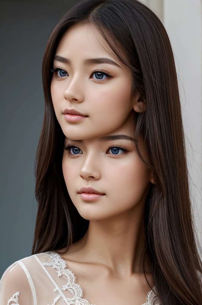 (Face details Breaking down - Best quality:1.2), beautiful woman, single eyelids,Big nose,high nose,high bridge of nose,Fracture of bridge of nose,Danfeng Eyes,single eyelids,thin lips,Close lips,Cute small mouth,thin lips,High nose,Roman nose,pointed nose,Wide nose wings,lone eyelids,with fair skin,Faces are exquisite and perfect,kawai,sing eyelids,Tender and tender eyes,numerical art,Amazing small eyes,Tender thin eyes Eyebrows,orthofacial,frontal makeup,Elongated mouth corners,Elevated mouth corners,Goose egg face,Exquisite and beautiful,small eyes,Danfeng Eyes,Elongated eyes,Sweet little mouth,black casual evening dress, White background, Brown hair, American Girl, Blue eyes,