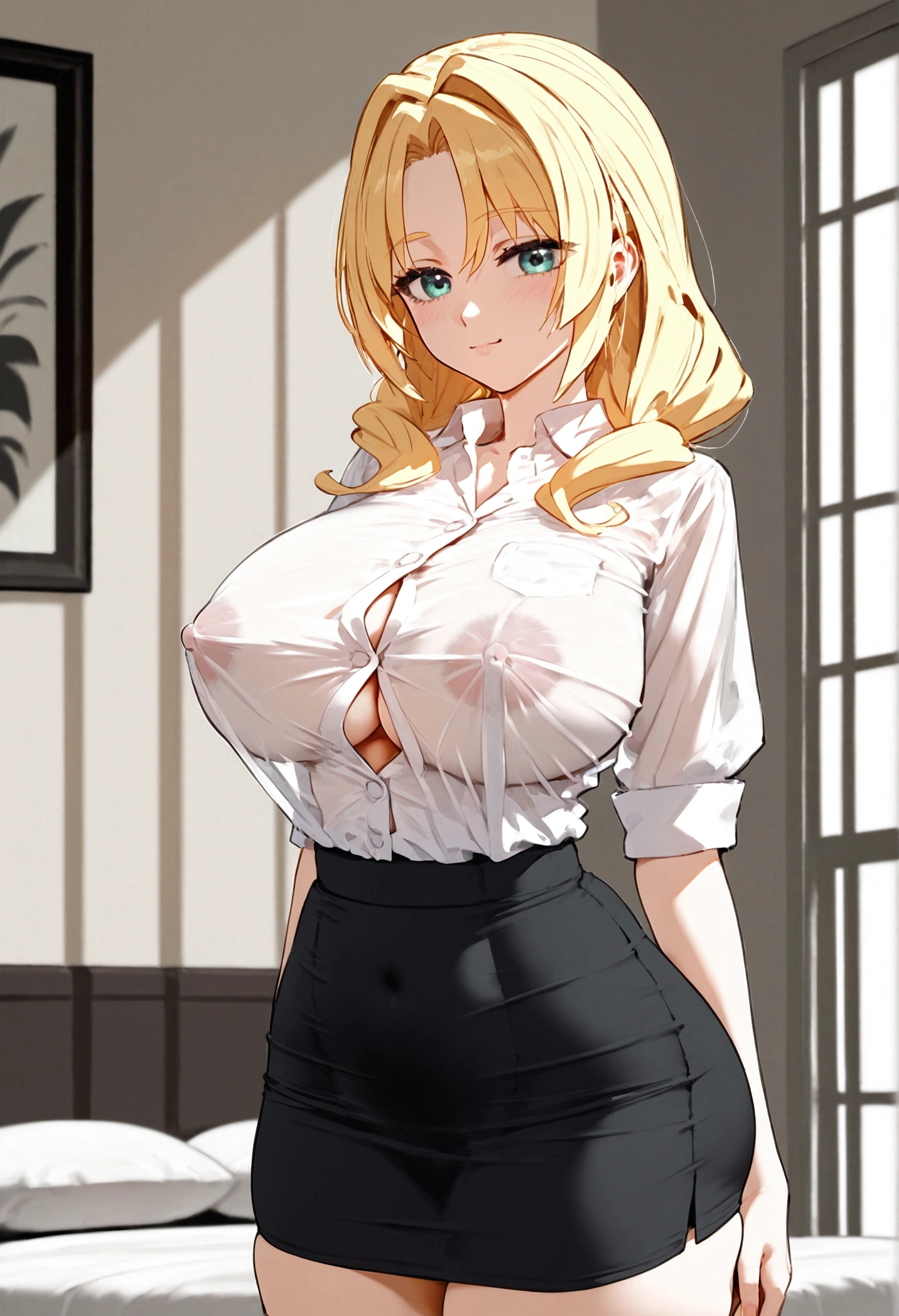 ((work of art)), ((best qualityer)), ((4K)), very beautiful and young girl, fasten the hem of shirts with buttons, Raise the hem of your shirt to show your belly, short shirt, white shirt, translucent camida, an extremely short skirt, Black Skirt, skirt a little transparent, pretty short skirt, the girl would be on the coast, with a tight ass, very big ass, very big breasts, breast nipple showing on the shirt, the skirt doesn't cover the entire ass, ass showing, White-panties, calcinha bem fina, showing panties, very translucent panties, big ass and well pushed back.